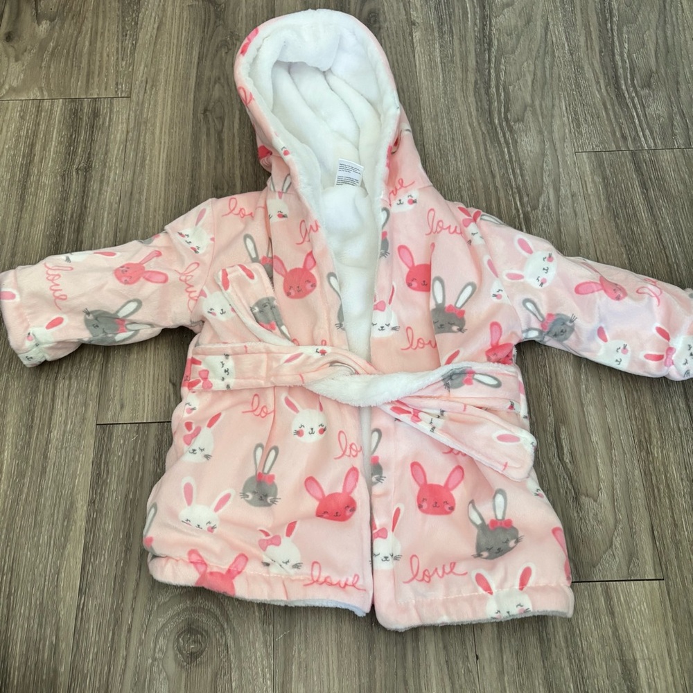 Girls Pink Bunny Hooded Robe with Belt
